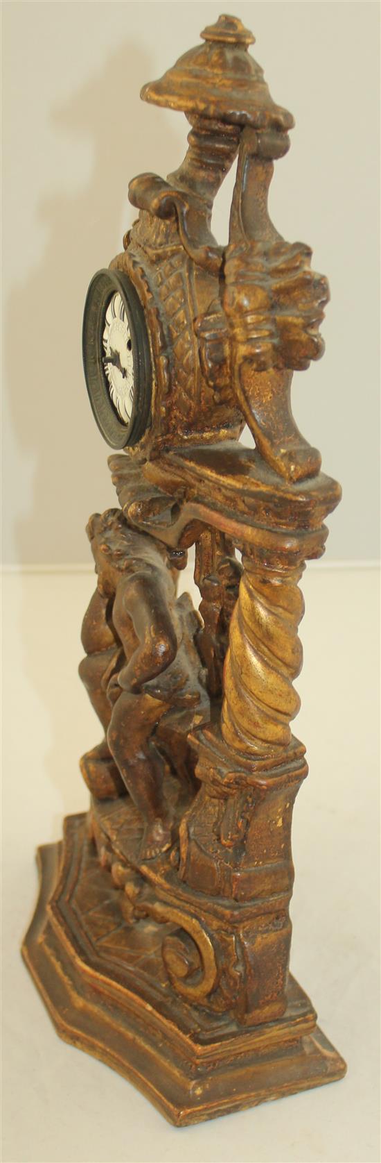 An 18th century Continental carved giltwood mantel timepiece, 15in.
